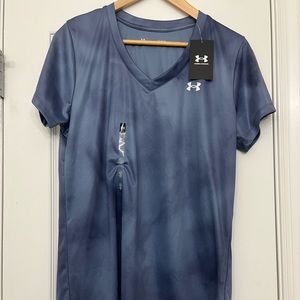 Under Armour women’s Loose Velocity Print SS V-neck Sz L Purple/Grey mottled